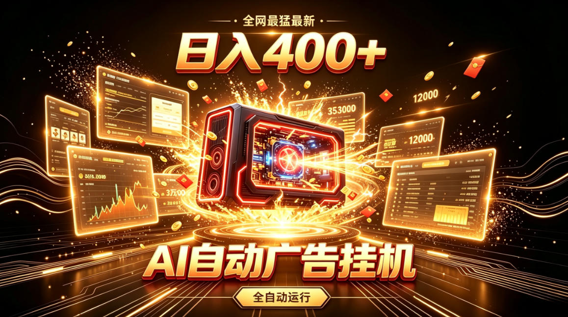 全网最猛最新的AI自动广告挂G，狠收益日入400+，真正做到躺賺式变现【揭秘】-云网创