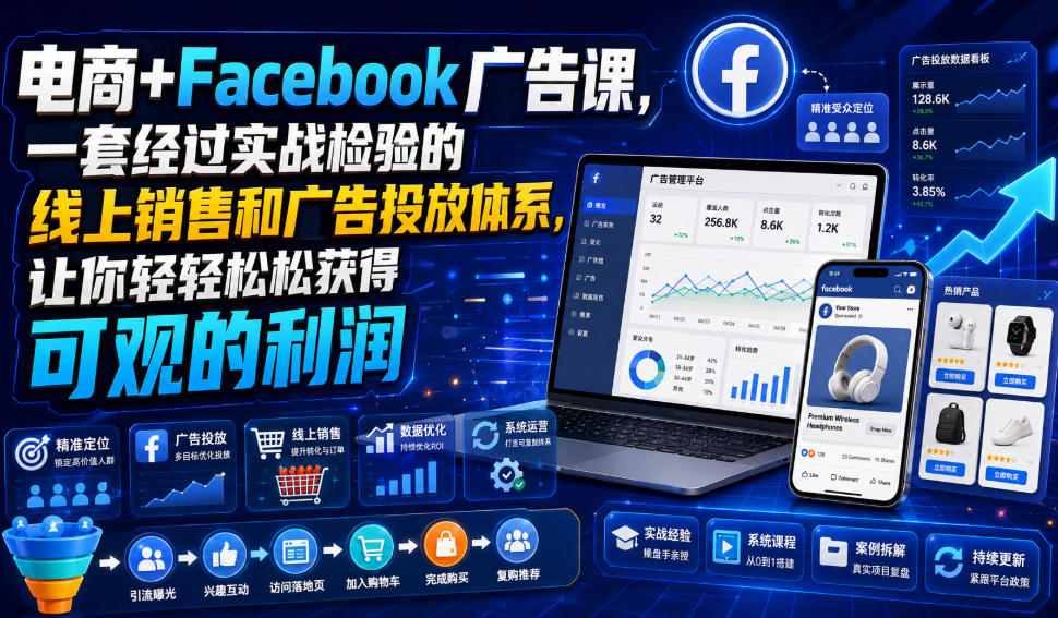 电商+Facebook广告课，一套经过实战检验的线上销售和广告投放体系，让你轻轻松松获得可观的利润【原创双语字幕】-云网创
