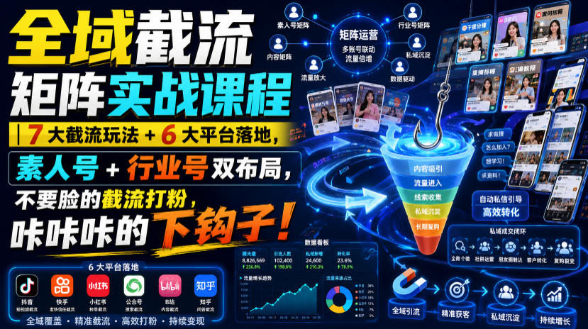全域截流矩阵实战课程｜7大截流玩法+6大平台落地，素人号+行业号双布局，不要脸的截流打粉，咔咔咔的下钩子！-云网创