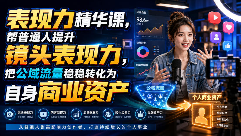 表现力精华课，帮普通人提升镜头表现力，把公域流量稳稳转化为自身商业资产-云网创