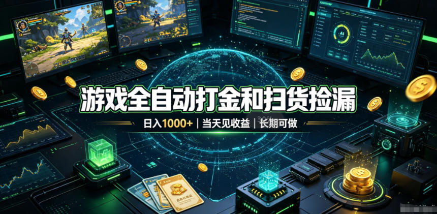 游戏全自动打金和扫货捡漏，日入1k+，当天见收益，长期可做！【揭秘】-云网创