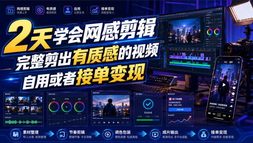 2天学会网感剪辑，完整剪出有质感的视频，自用或者接单变现-云网创
