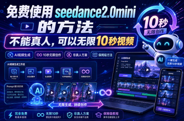 免费使用seedance2.0mini的方法，不能真人，可以无限10秒视频，9图+3音频参考-云网创