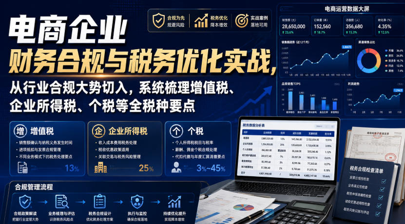 电商企业财务合规与税务优化实战，从行业合规大势切入，系统梳理增值税、企业所得税、个税等全税种要点-云网创