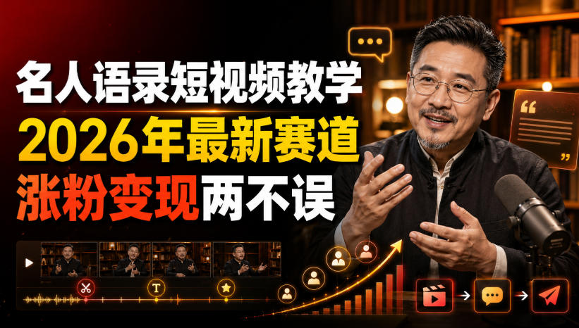 名人语录短视频教学，2026年最新赛道，涨粉变现两不误-云网创
