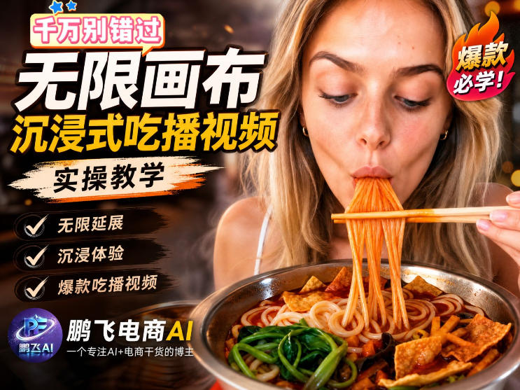 保姆级教程｜用AI无线画布做沉浸式吃播，3步直接出片，无线画布工作流，操作简单好上手-云网创