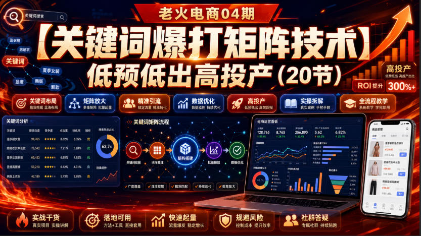 老火电商04期：【关键词爆打矩阵技术】低预低出高投产(20节)-云网创