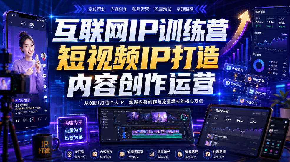 互联网IP训练营，短视频IP打造，内容创作运营-云网创