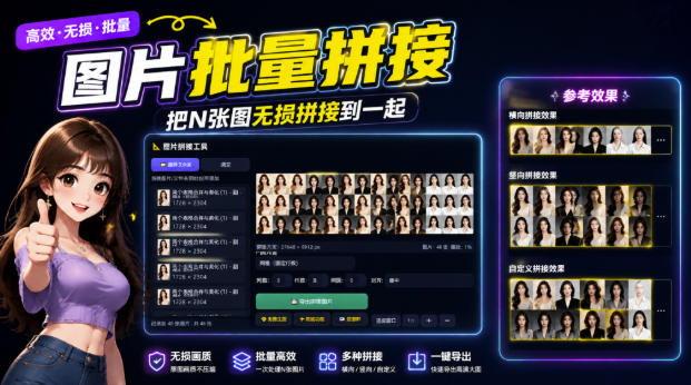 图片批量拼接，把N张图无损拼接到一起，支持横向、竖向、自定义等功能-云网创