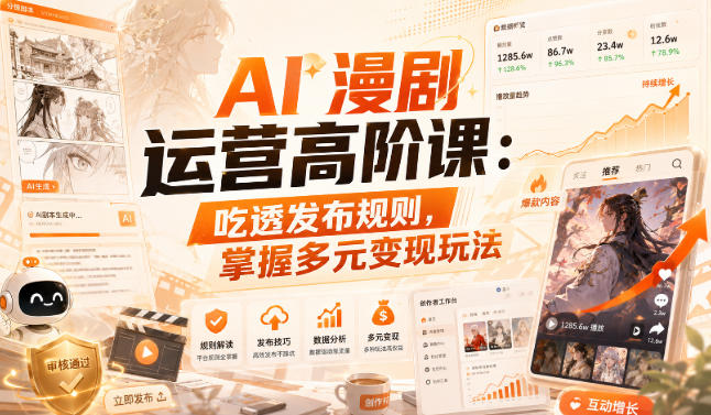 AI漫剧运营高阶课：吃透发布规则，掌握多元变现玩法-云网创
