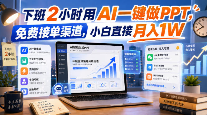 下班2小时用AI一键做PPT，免费接单渠道，小白直接月入1W【揭秘】-云网创