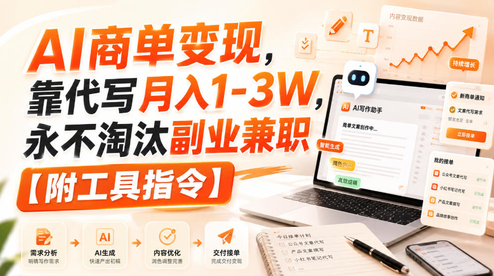 AI商单变现，靠代写月入1-3W，永不淘汰副业兼职【附工具指令】【揭秘】-云网创