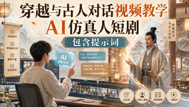 穿越与古人对话视频教学，AI仿真人短剧，包含提示词-云网创