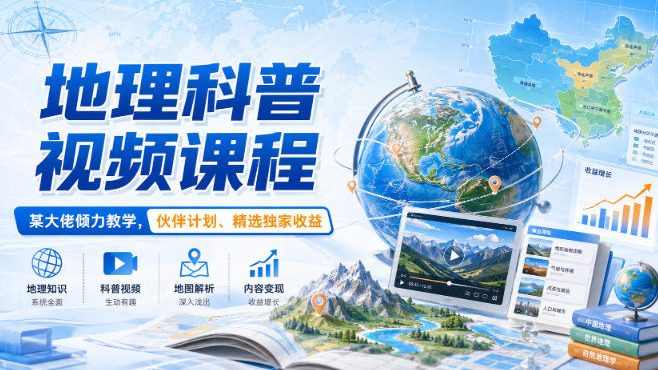 地理科普视频课程，某大佬倾力教学，伙伴计划、精选独家收益-云网创