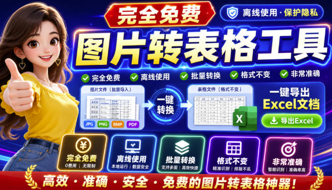 图片表格识别提取工具，支持一键从图片中智能提取表格并导出Excel文件，可离线免网运行，FastTableOCR-云网创