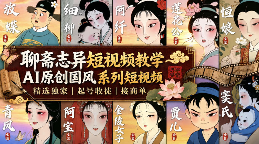 聊斋志异短视频教学，AI原创国风系列短视频，精选独家丨起号收徒丨接商单(更新0818)-云网创