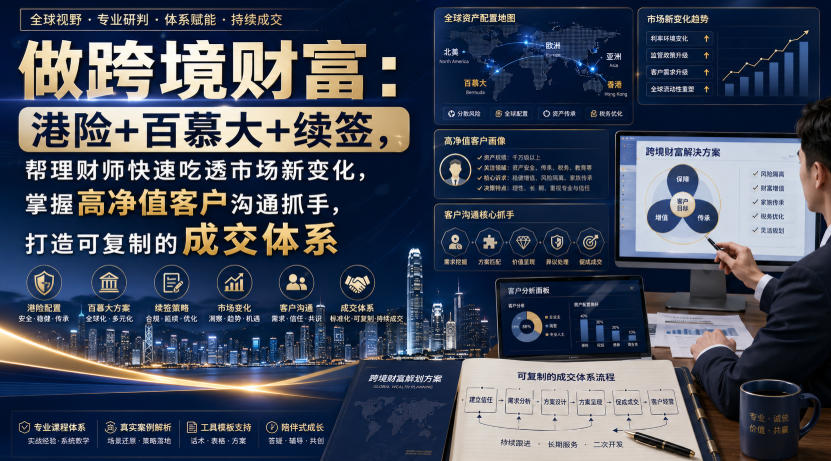 做跨境财富：港险+百慕大+续签，帮理财师快速吃透市场新变化，掌握高净值客户沟通抓手，打造可复制的成交体系-云网创