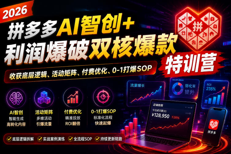 2026拼多多AI智创+利润爆破双核爆款特训营，收获底层逻辑、活动矩阵、付费优化、0-1打爆SOP(更新0810)-云网创