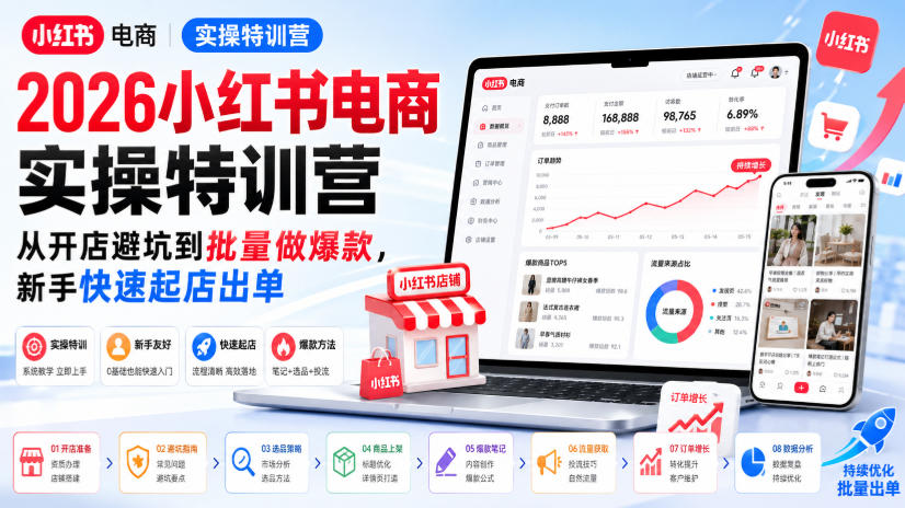 2026小红书电商实操特训营，从开店避坑到批量做爆款，新手快速起店出单-云网创