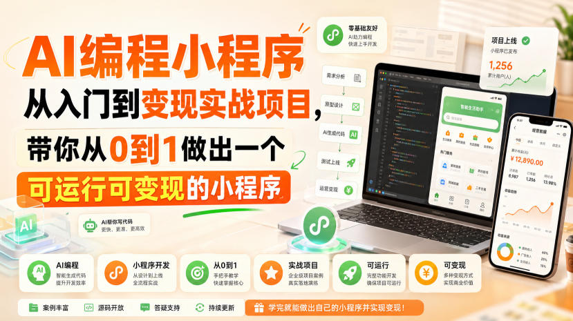 AI编程小程序从入门到变现实战项目，带你从0到1做出一个可运行可变现的小程序-云网创