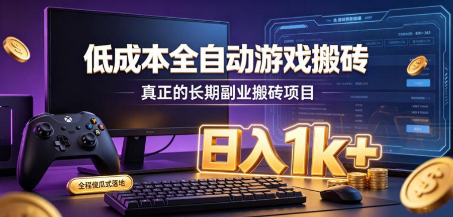 低成本全自动游戏搬砖，真正的长期副业搬砖项目，日入1k+，全程傻瓜式落地【揭秘】-云网创