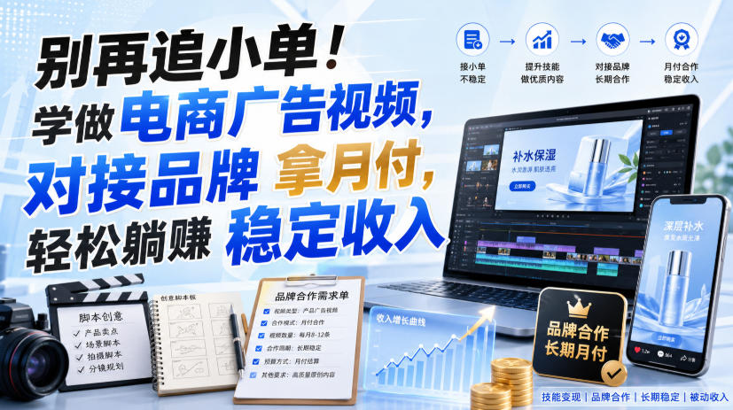 别再追小单！学做电商广告视频，对接品牌拿月付，轻松躺賺稳定收入【原创双语字幕】-云网创