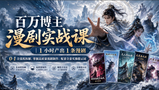 百万博主漫剧实战课｜1小时产出1条漫剧，0‑1全流程拆解，掌握高质量漫剧制作，配套全套实操提示词-云网创