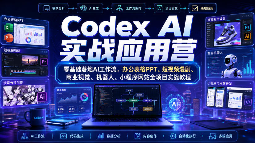 Codex AI实战应用营｜零基础落地AI工作流，办公表格PPT、短视频漫剧、商业视觉、机器人、小程序网站全项目实战教程-云网创