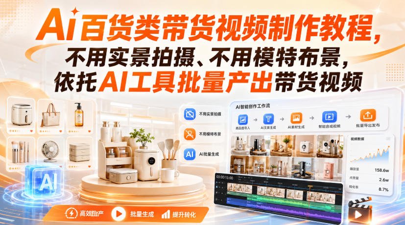 Ai百货类带货视频制作教程，不用实景拍摄、不用模特布景，依托AI工具批量产出带货视频-云网创