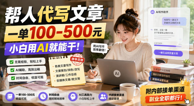 帮人代写文章，一单100-500，小白用AI就能干，附内部接单渠道，副业全职都行【揭秘】-云网创