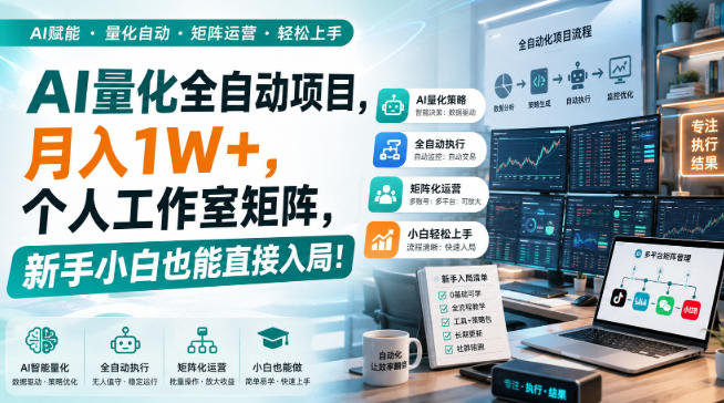 AI量化全自动项目，月入1W+，个人工作室矩阵，新手小白也能直接入局！【揭秘】-云网创