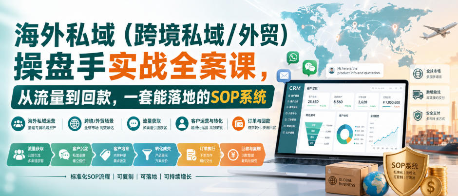 海外私域(跨境私域/外贸)操盘手实战全案课，从流量到回款，一套能落地的SOP系统-云网创