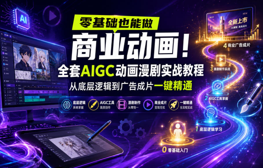 零基础也能做商业动画！全套AIGC动画漫剧实战教程，从底层逻辑到广告成片一键精通(更新0905)-云网创