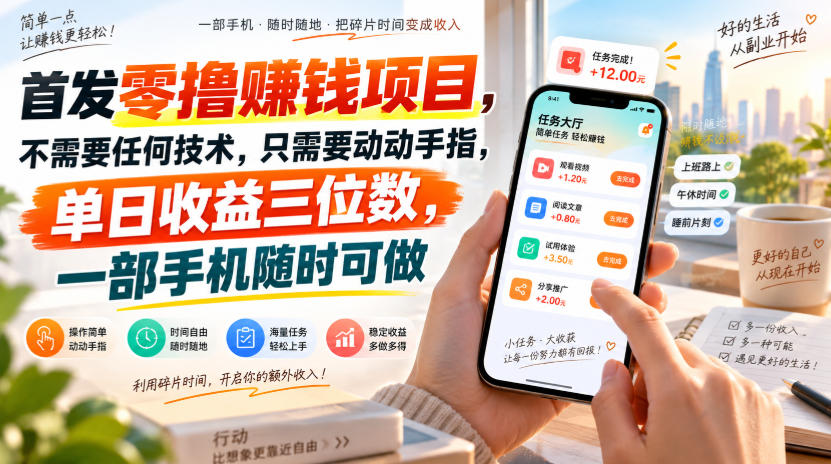 首发零撸賺钱项目，不需要任何技术，只需要动动手指，单日收益三位数，一部手机随时可做【揭秘】-云网创