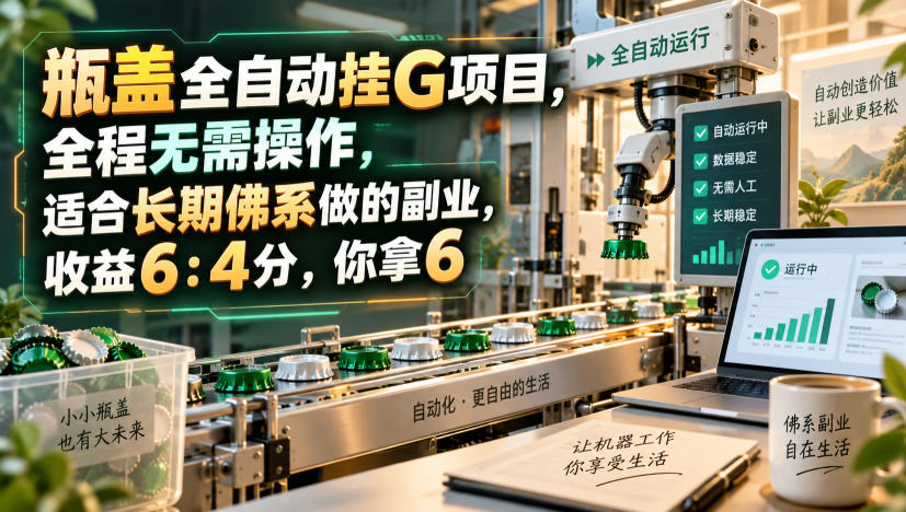 瓶盖全自动挂G项目，全程无需操作，适合长期佛系做的副业，收益6：4分，你拿6【揭秘】-云网创