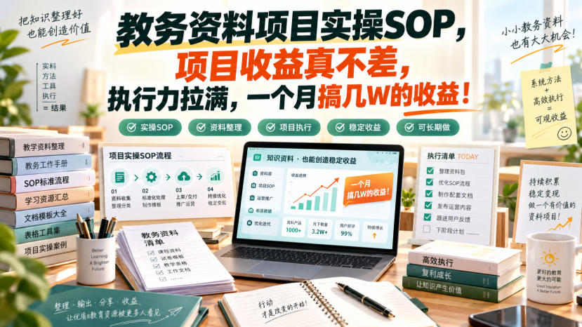 教务资料项目实操SOP，项目收益真不差，执行力拉满，一个月搞几W的收益-云网创