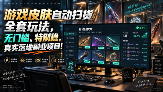 游戏皮肤自动扫货全套玩法，无门槛、特别稳，真实落地副业项目！【揭秘】-云网创