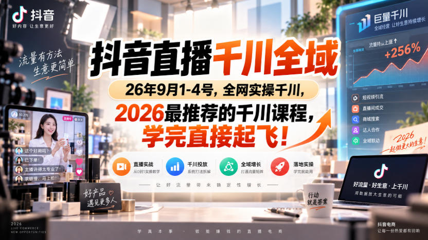 抖音直播千川全域26年9月1-4号，全网实操千川，2026最推荐的千川课程，学完直接起飞！-云网创