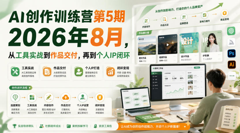 AI创作训练营第5期2026年8月，从工具实战到作品交付，再到个人IP闭环(更新0910)-云网创