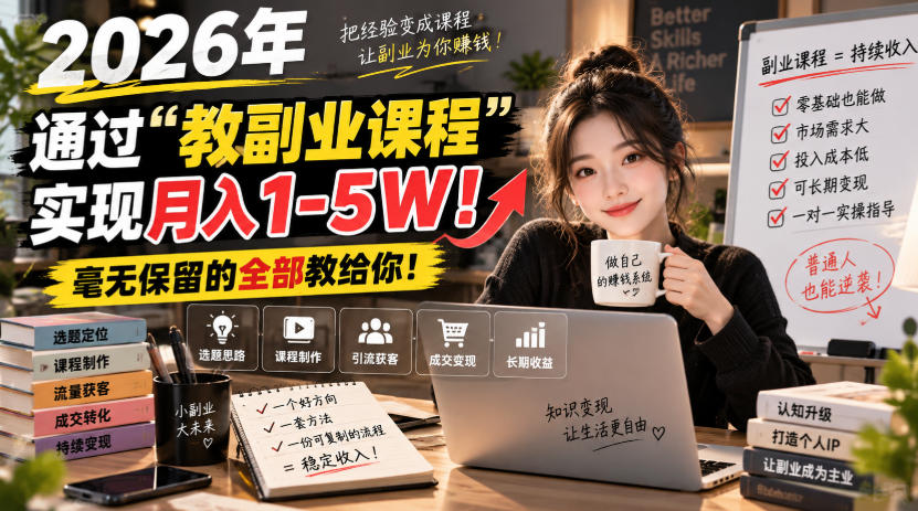 2026年通过“教副业课程”实现月入1-5W！毫无保留的全部教给你！【揭秘】-云网创