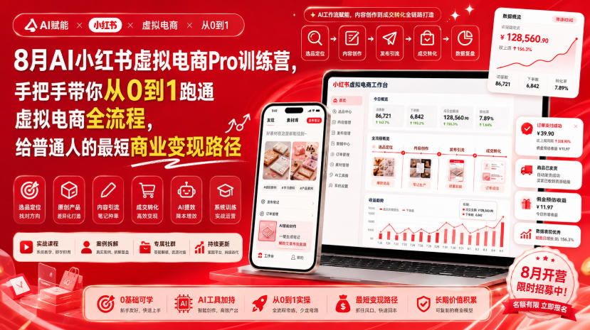8月AI小红书虚拟电商Pro训练营，手把手带你从0到1跑通虚拟电商全流程，给普通人的最短商业变现路径(更新0910)-云网创