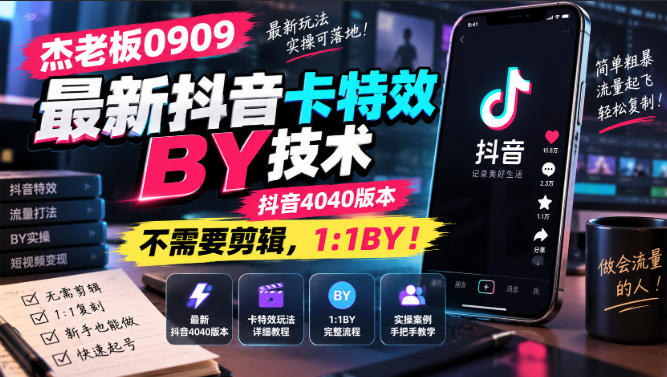杰老板0909最新抖音卡特效搬运技术，抖音4040版本，不需要剪辑，1:1搬运！-云网创