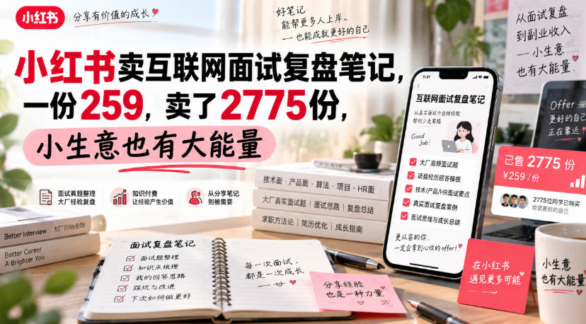 小红书卖互联网面试复盘笔记，一份259，卖了2775份，小生意也有大能量-云网创