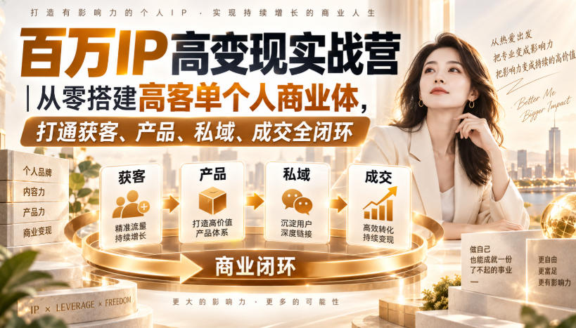 百万IP高变现实战营｜从零搭建高客单个人商业体，打通获客、产品、私域、成交全闭环​-云网创