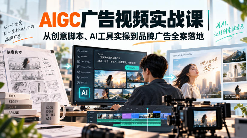 AIGC广告视频实战课｜从创意脚本、AI工具实操到品牌广告全案落地-云网创
