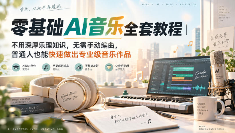 零基础AI音乐全套教程｜不用深厚乐理知识，无需手动编曲，普通人也能快速做出专业级音乐作品-云网创