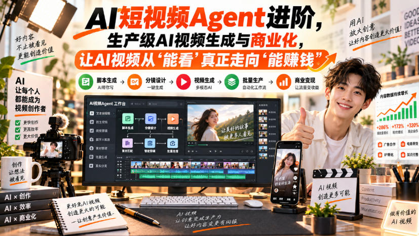 AI短视频Agent进阶，生产级AI视频生成与商业化，让AI视频从”能看”真正走向”能賺钱”-云网创