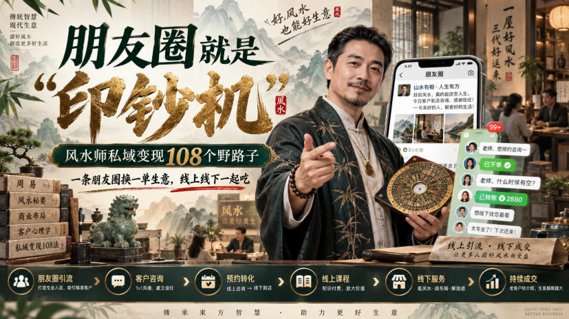 朋友圈就是“印钞机”，风水师私域变现108个野路子，一条朋友圈换一单生意，线上线下一起吃【文档】-云网创