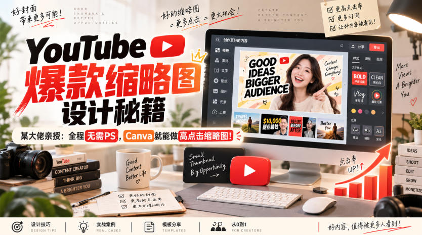 YouTube爆款缩略图设计秘籍，某油管大佬(610万订阅者)亲授，全程无需PS，Canva就能做高点击缩略图！【原创双语字幕】-云网创