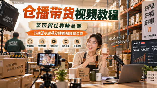 仓播带货视频教程，某带货社群精品课，一节课2小时4分钟的视频教会你-云网创